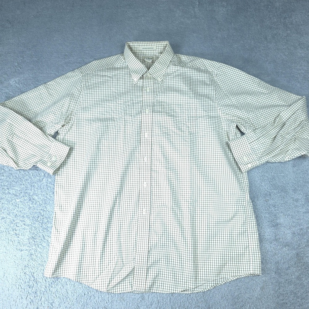 L.L.Bean Shirt Mens XL White Check Long Sleeve Button Up Wrinkle Resistant